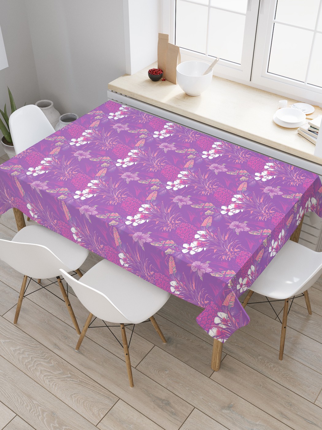 

Скатерть прямоугольная JoyArty "Кокосы в цветах" из сатена, 180x145 см, Фиолетовый, Кокосы в цветах