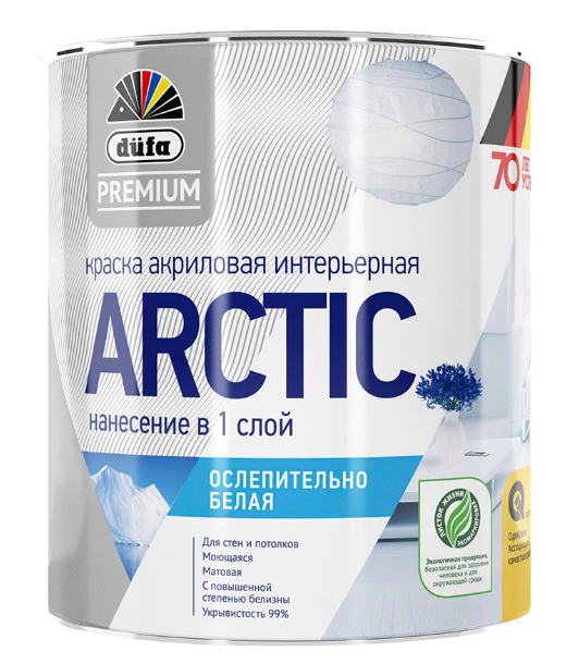 фото Краска для стен и потолков dufa premium arctic глубокоматовая белая база 1 0,9 л.