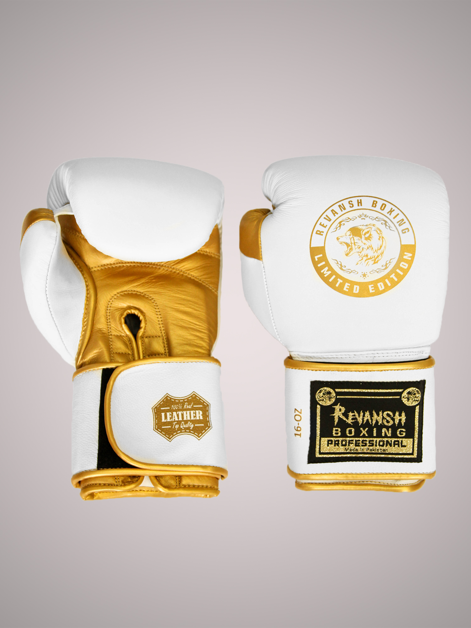 Боксерские Перчатки REVANSH PRO WHITE GOLD 14 унций из натуральной кожи
