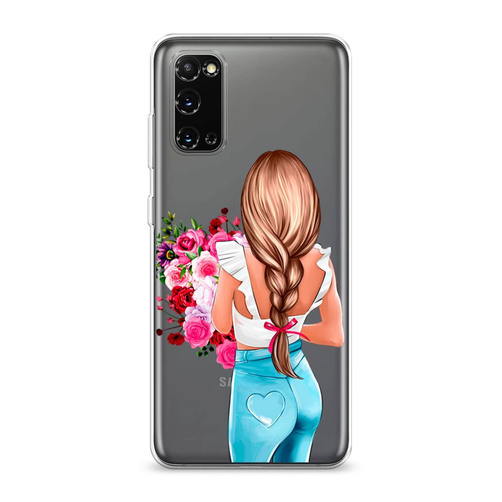 

Чехол на Samsung Galaxy S20 "Девушка с цветами", Коричневый;розовый;голубой, 29250-6