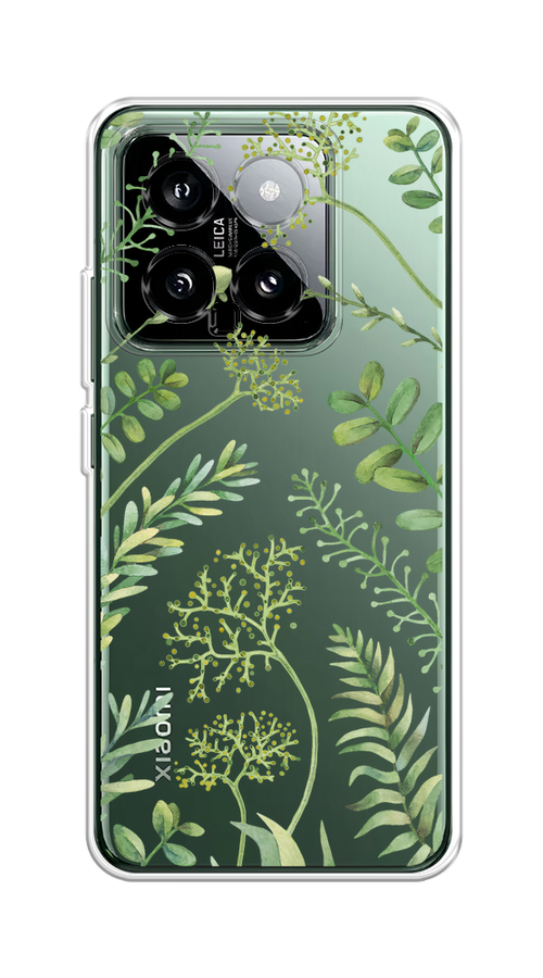 

Чехол на Xiaomi 14 "Green Leaves", Зеленый;прозрачный, 320350-1