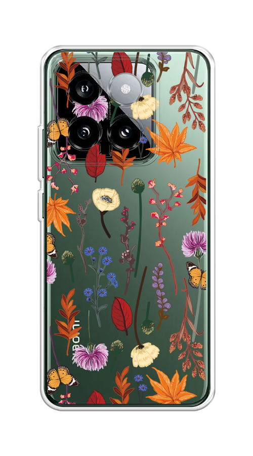 

Чехол на Xiaomi 14 "Orange Purple flowers", Оранжевый;красный;розовый;желтый;прозрачный, 320350-1