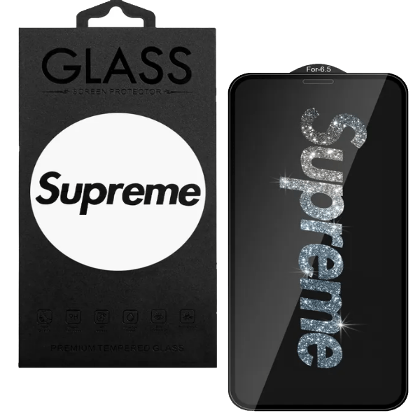 

Защитное стекло для iPhone 11 Pro Max/XS Max 3D с LOGO с блестками supreme, Защитное стекло iPhone 11 Pro Max/XS Max 3D с LOGO с блестками supreme