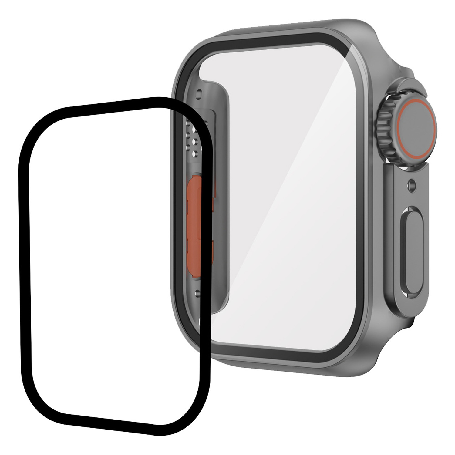 Защитный чехол с закаленным стеклом для Apple Watch 7/8 45мм - темно-серый с оранжевым
