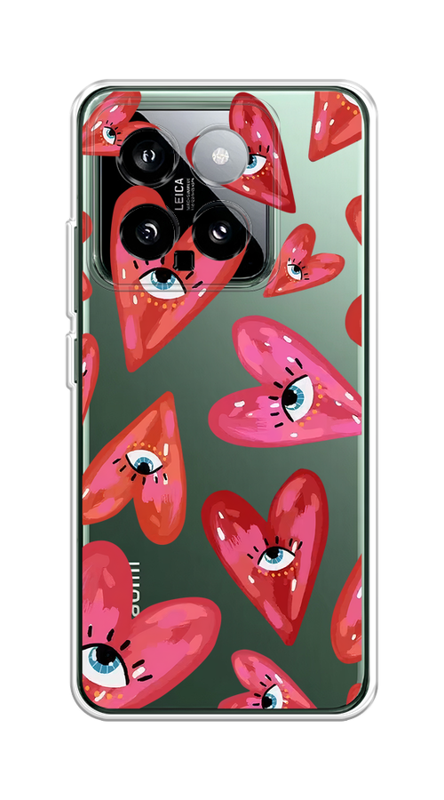 

Чехол на Xiaomi 14 "Сердечки с глазами", Коричневый;красный;розовый, 320350-1