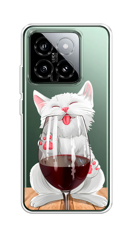 

Чехол на Xiaomi 14 "Кот с бокалом", Прозрачный;белый;красный, 320350-1