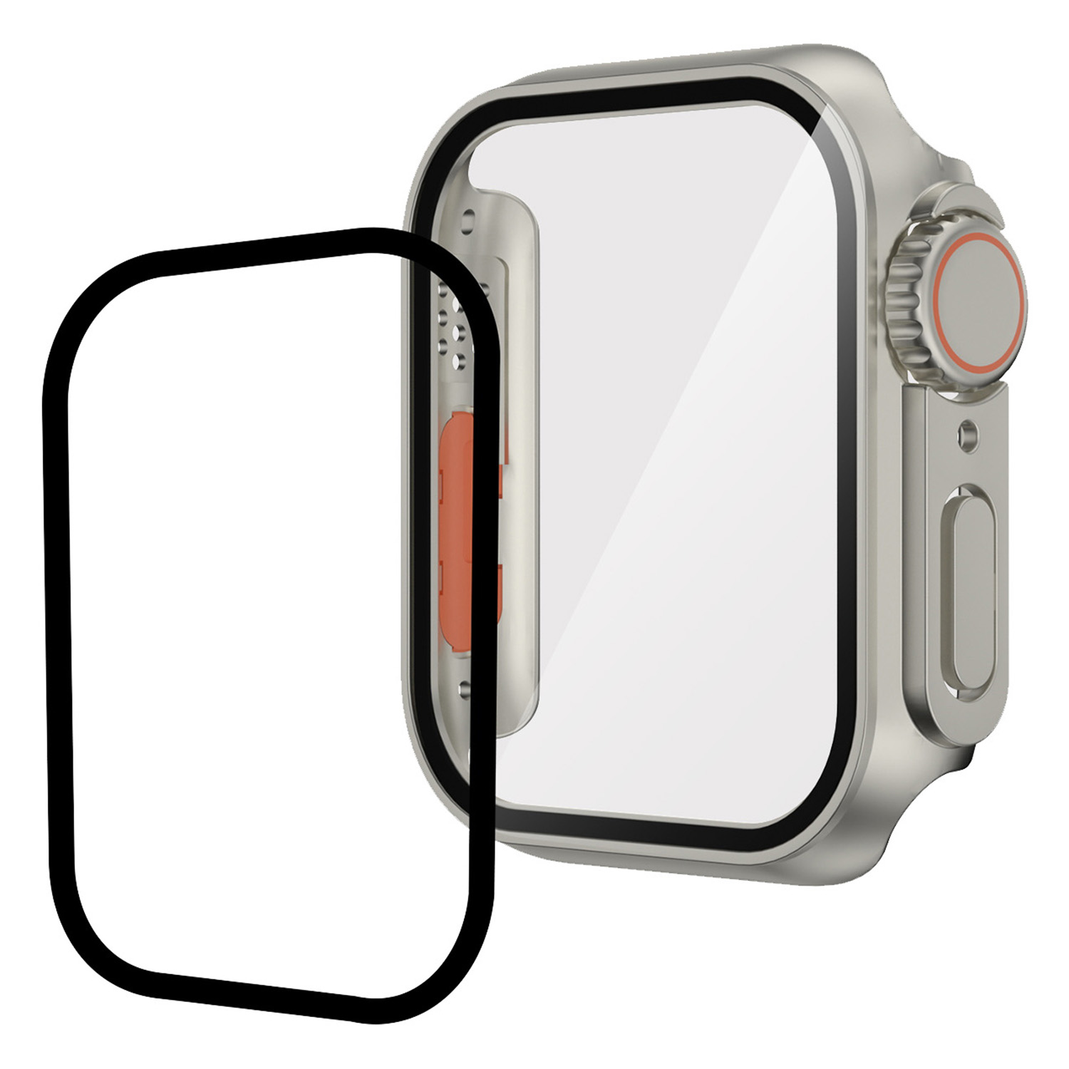 Защитный чехол с закаленным стеклом для Apple Watch 7/8 45мм - светло-серый с оранжевым