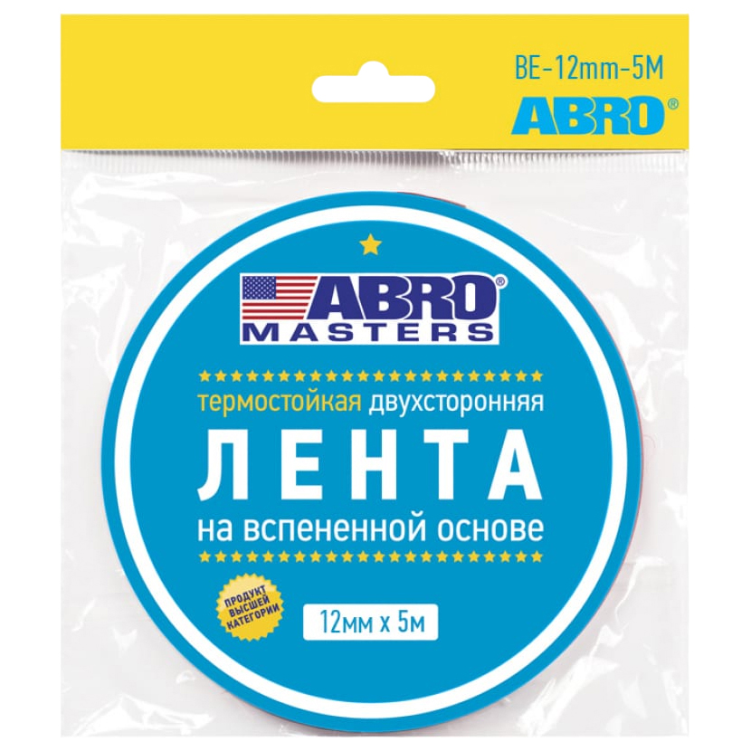 фото Abro masters лента монтажная термостойкая двухсторонняя 12мм*5м чёрная , шт be-12mm-5m-rw