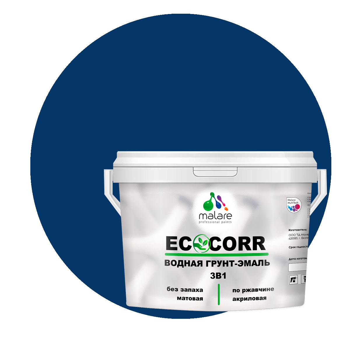 

Грунт-Эмаль 3 в 1 Malare EcoCorr для металлических поверхностей, аделаида, 10 кг., Синий, Malare EcoCorr