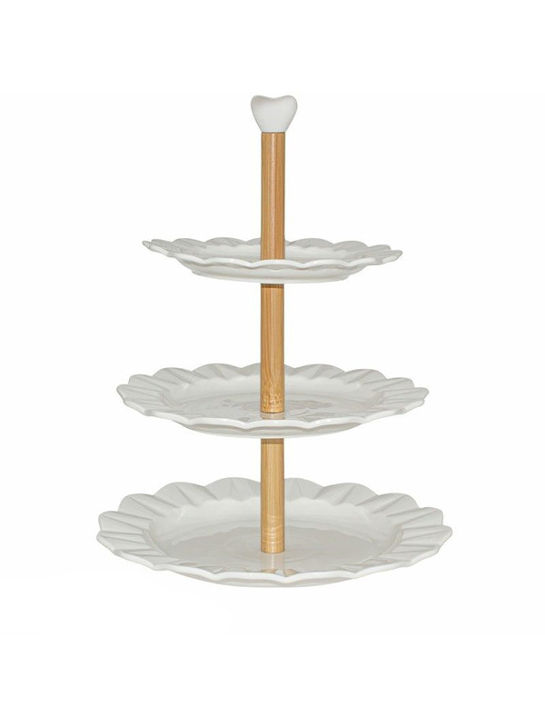 

Трехъярусное сервировочное блюдо этажерка Lenardi Bamboo фарфор 34см 140-014, Белый