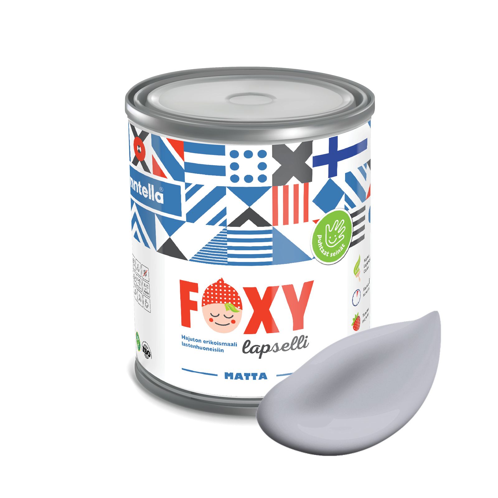 

Краска для детской комнаты FOXY LAPSELLI matte, финская краска, матовая, моющаяся, цвет TA, Серый, для детской комнаты FOXY LAPSELLI matte, финская матовая, моющаяся
