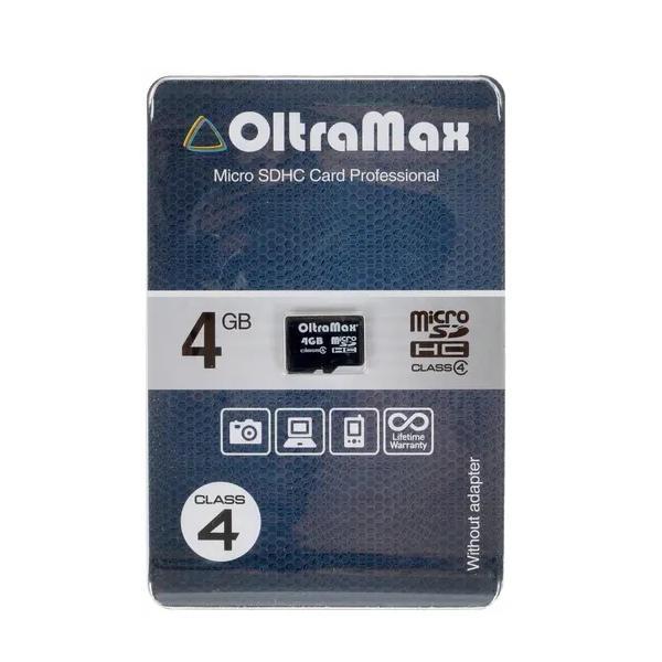 Карта памяти OltraMax MicroSDHC 4GB Class10 адаптер SD 530₽