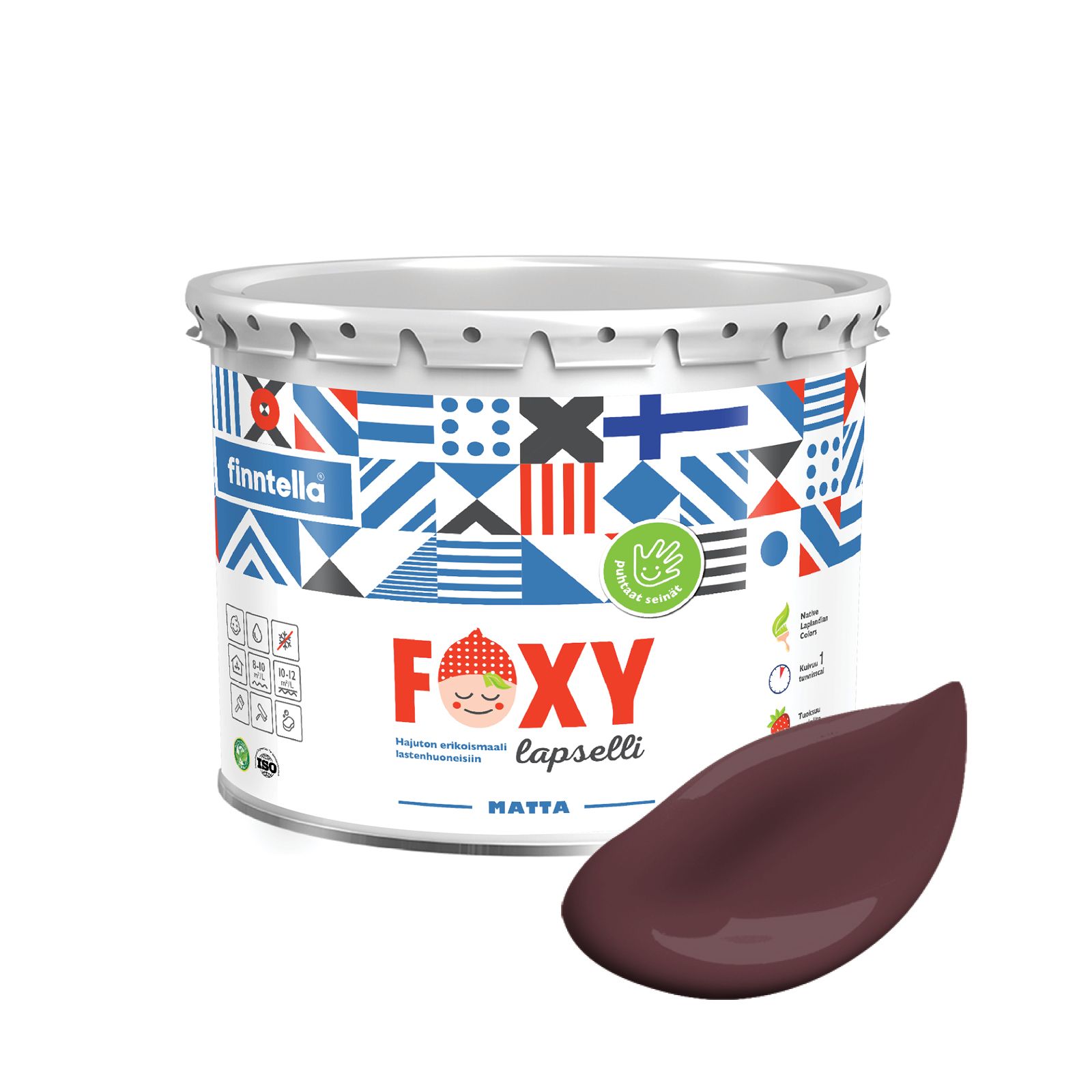 

Краска для детской комнаты FOXY LAPSELLI matte, финская краска, матовая, моющаяся, цвет TE, Бордовый, для детской комнаты FOXY LAPSELLI matte, финская матовая, моющаяся