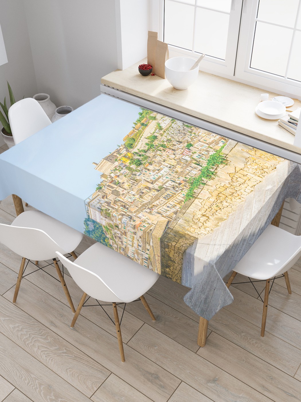 

Скатерть прямоугольная JoyArty "Сицилийские улочки" из сатена, 180x145 см, Бежевый, Сицилийские улочки