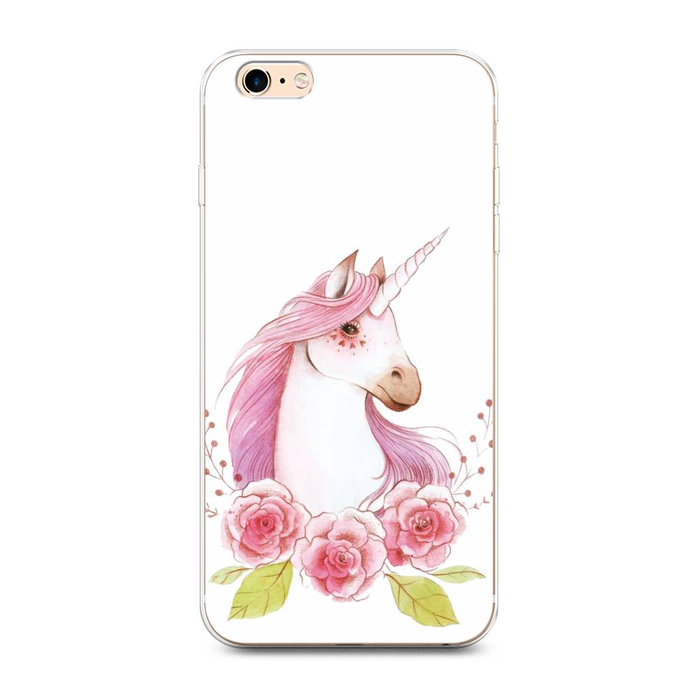

Чехол на Apple iPhone 6 Plus/6S Plus "Единорог цветы", Белый;розовый;серый, 10550-1