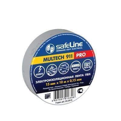 Изолента SAFELINE, ПВХ, 15 мм х 10 м., арт. 418194 серый - (10 шт.) индикаторная отвертка safeline многофункциональная