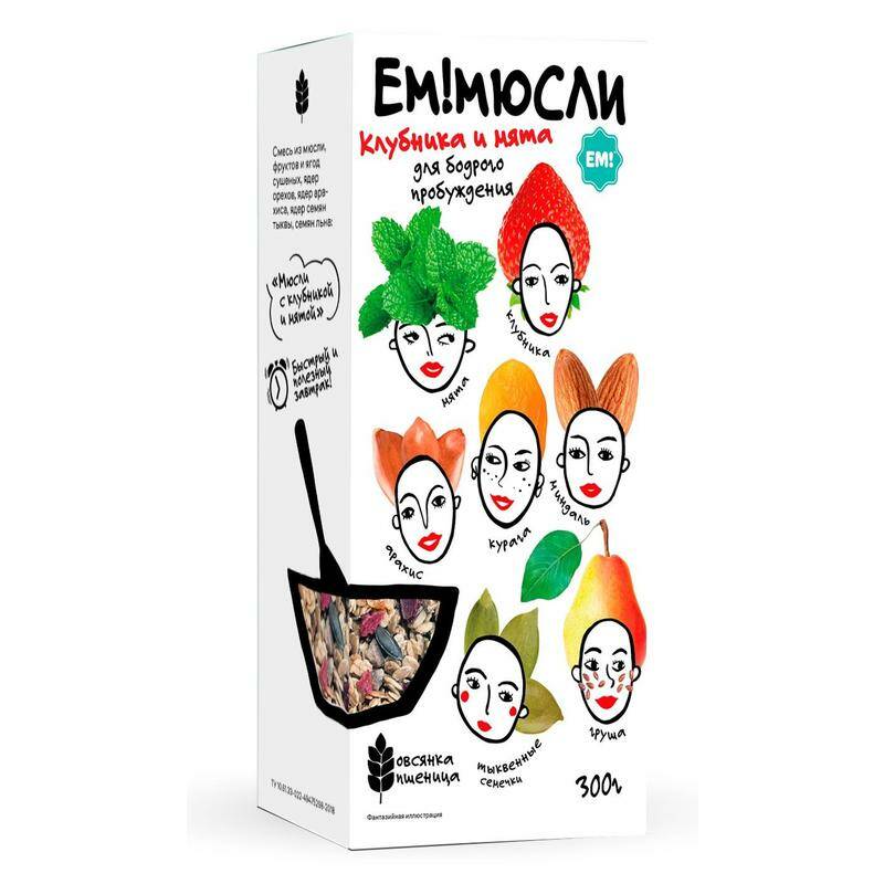 

Мюсли ЕМ! запеченные на сахаре С клубникой и мятой, 300г