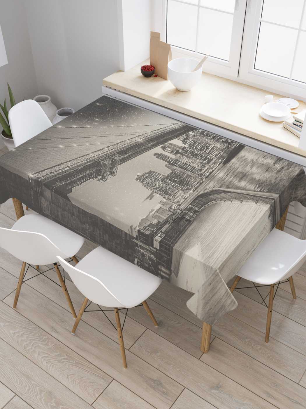 

Скатерть прямоугольная JoyArty "Сияние ночного моста" из сатена, 180x145 см, Зеленый, Сияние ночного моста