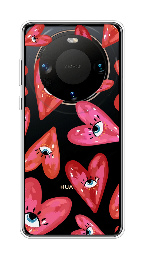 

Чехол на Huawei Mate 60 "Сердечки с глазами", Коричневый;красный;розовый, 6122150-1