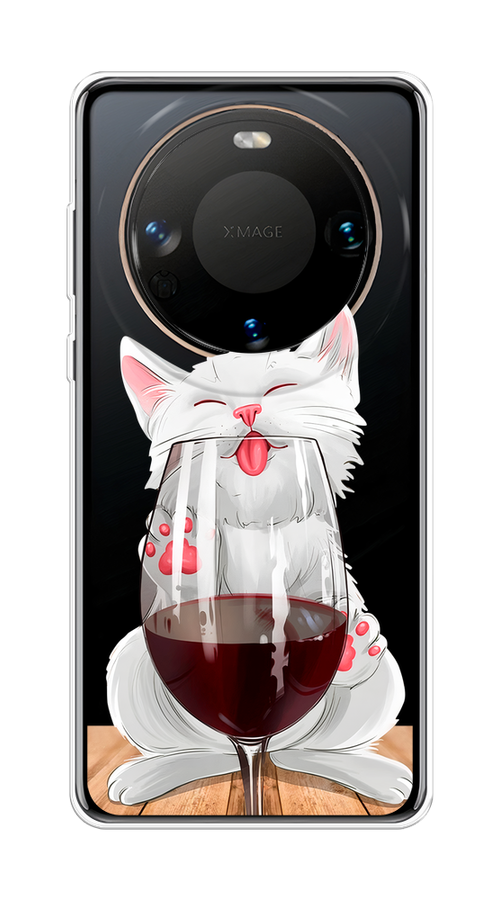 

Чехол на Huawei Mate 60 "Кот с бокалом", Прозрачный;белый;красный, 6122150-1