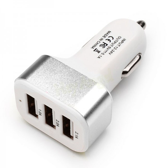 фото Зарядка от прикуривателя с 3 входами для usb, серебристая, carbull usb-02