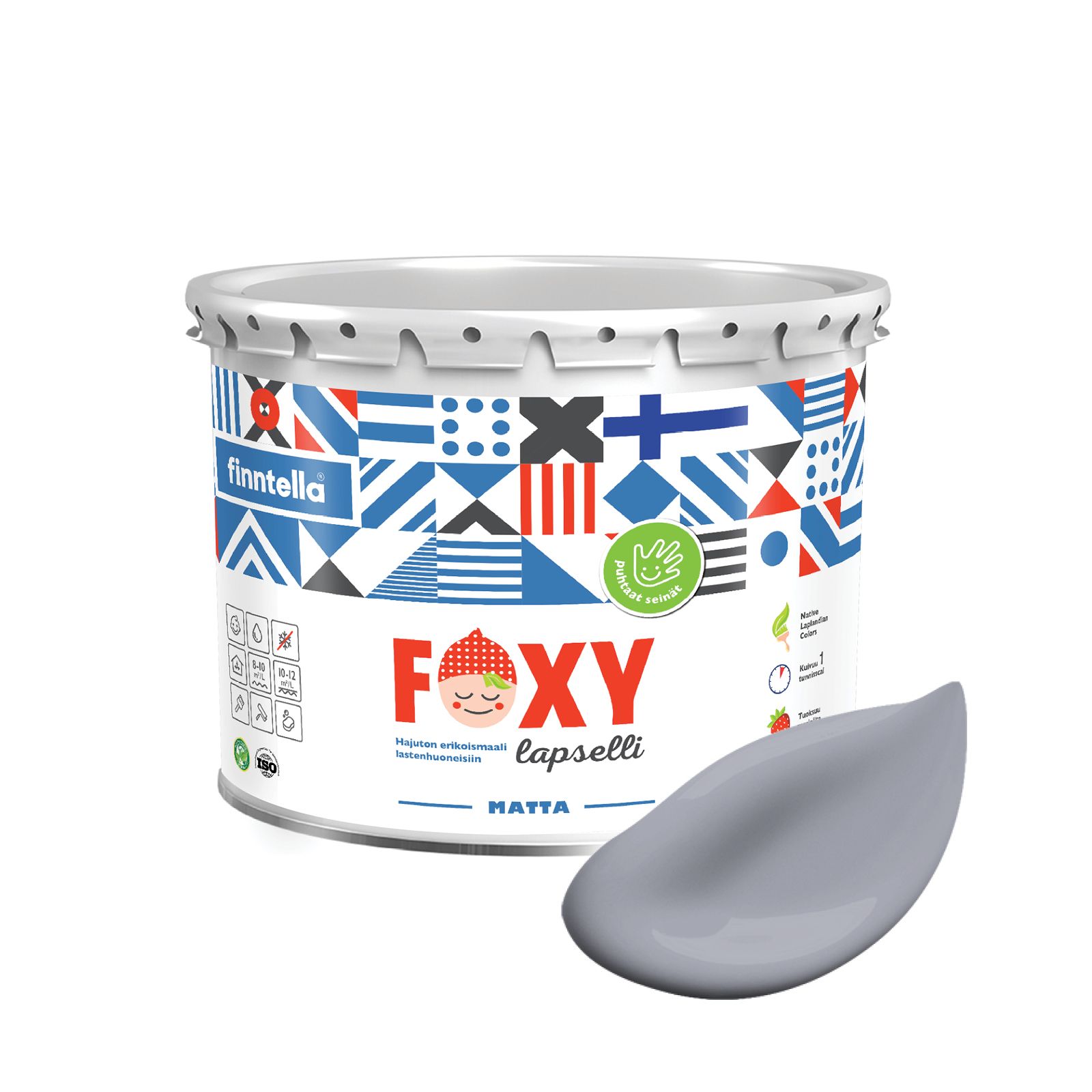 

Краска для детской комнаты FOXY LAPSELLI matte, финская краска, матовая, моющаяся, цвет SO, Серый, для детской комнаты FOXY LAPSELLI matte, финская матовая, моющаяся