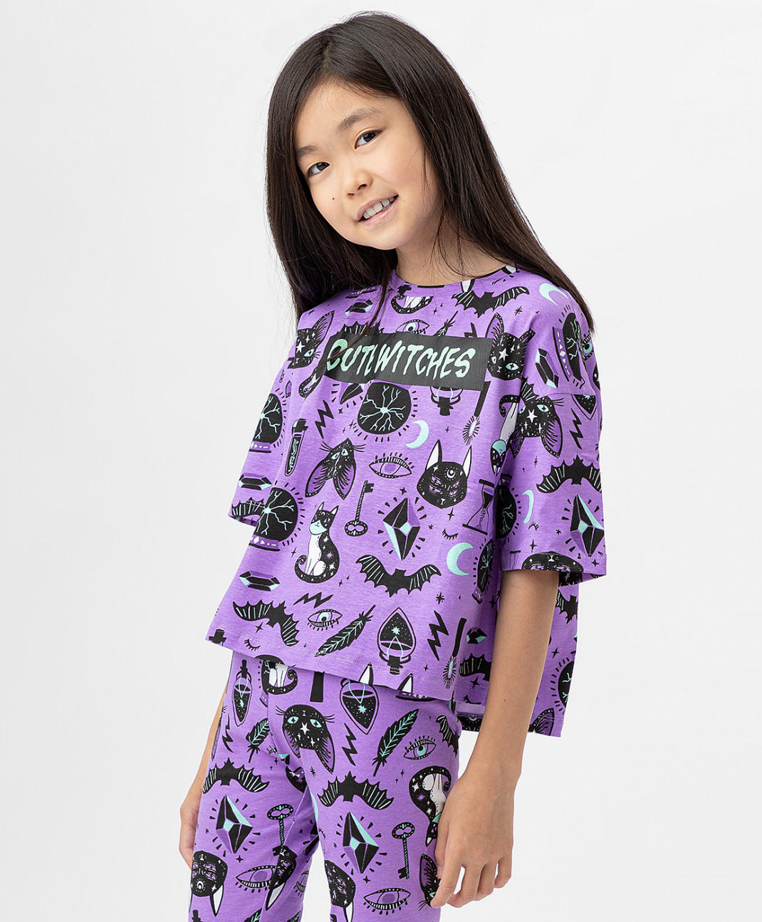 

Футболка со спущенным рукавом и принтом фиолетовая Button Blue 222BBGF12033113 р.134, 222BBGF12033113