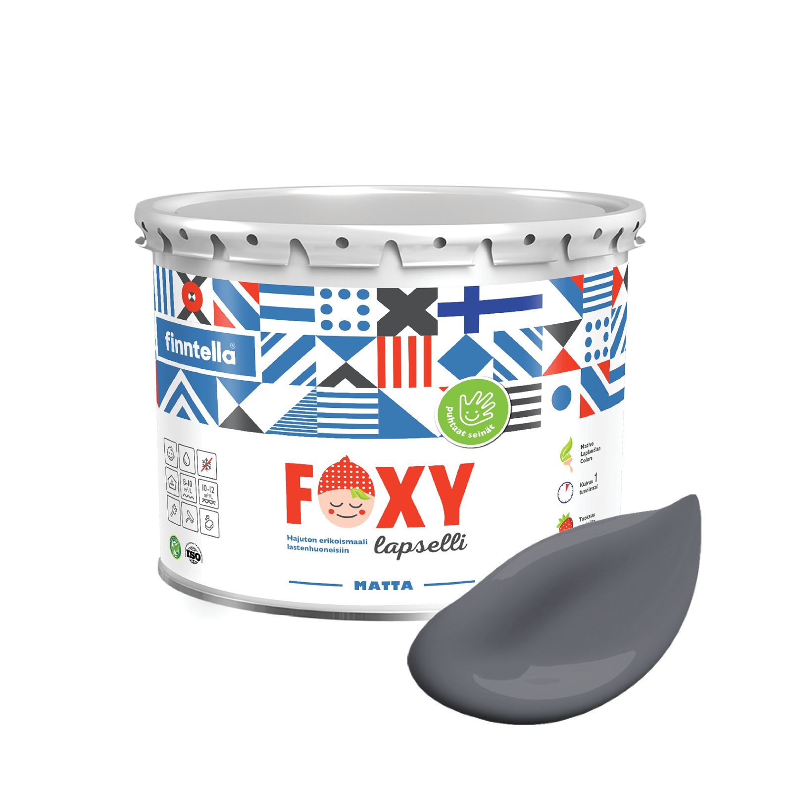 

Краска для детской комнаты FOXY LAPSELLI matte, финская краска, матовая, моющаяся, цвет KU, Серый, для детской комнаты FOXY LAPSELLI matte, финская матовая, моющаяся