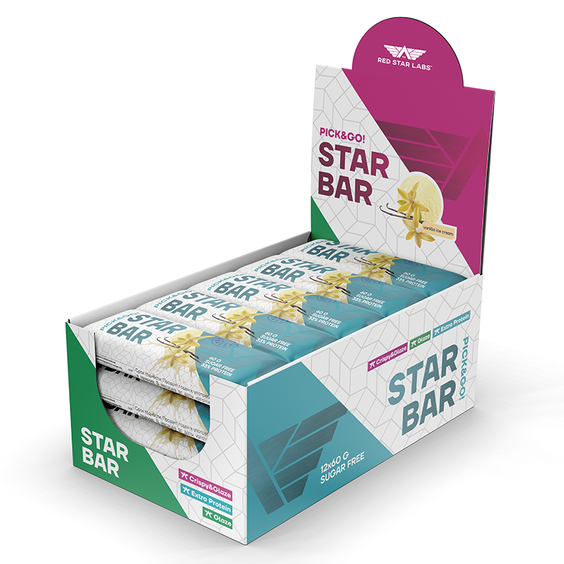 фото Протеиновые батончики starbar extra protein, вкус: ванильное мороженое 12 шт по 60 г red star labs