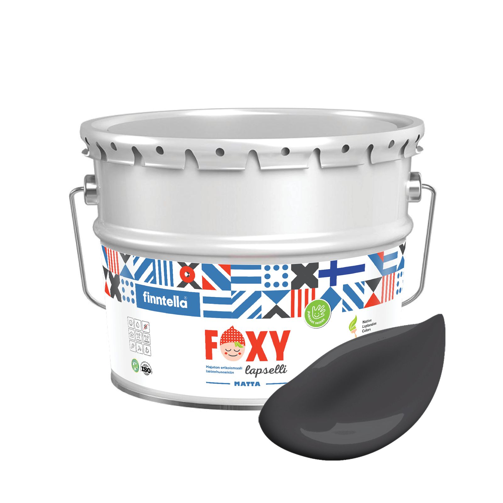

Краска для детской комнаты FOXY LAPSELLI matte, финская краска, матовая, моющаяся, цвет VE, Черный, для детской комнаты FOXY LAPSELLI matte, финская матовая, моющаяся