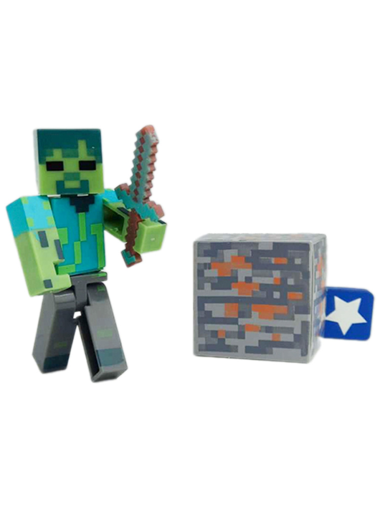 Фигурка Майнкрафт Зомби с рудой и мечом Minecraft подвижная 7 см