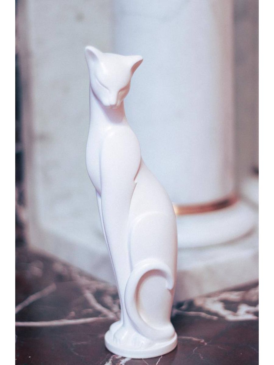 Кошка Грация статуэтка интерьерная SntArt 22 см гипс белая