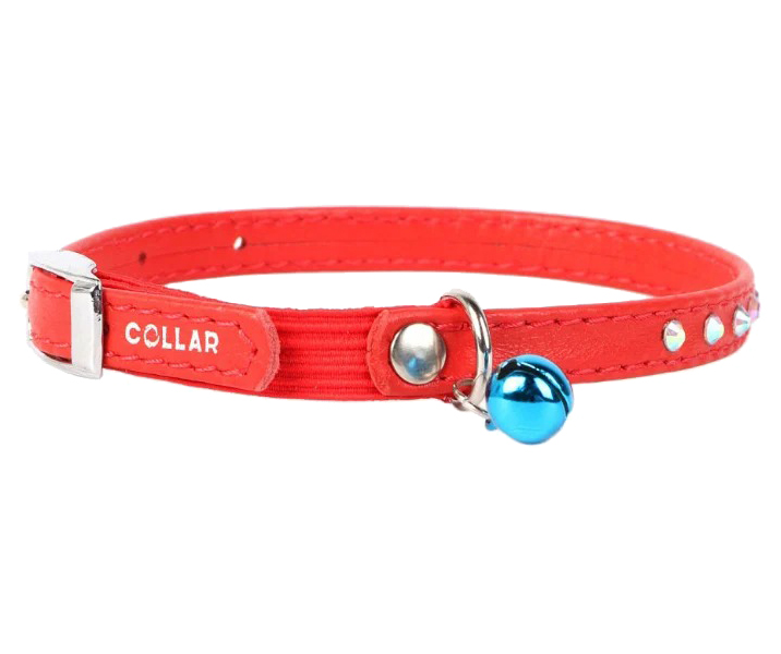 

Ошейник для кошек Collar Waudog Glamour с резинкой и стразами красный 22-30 см