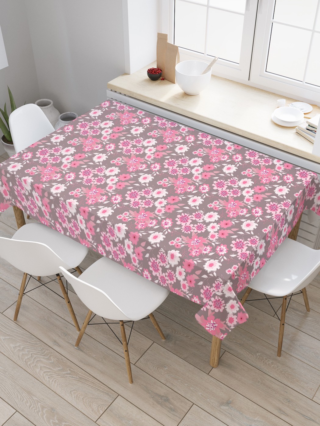 

Скатерть прямоугольная JoyArty "Букеты гвоздик" из сатена, 180x145 см, Розовый, Букеты гвоздик