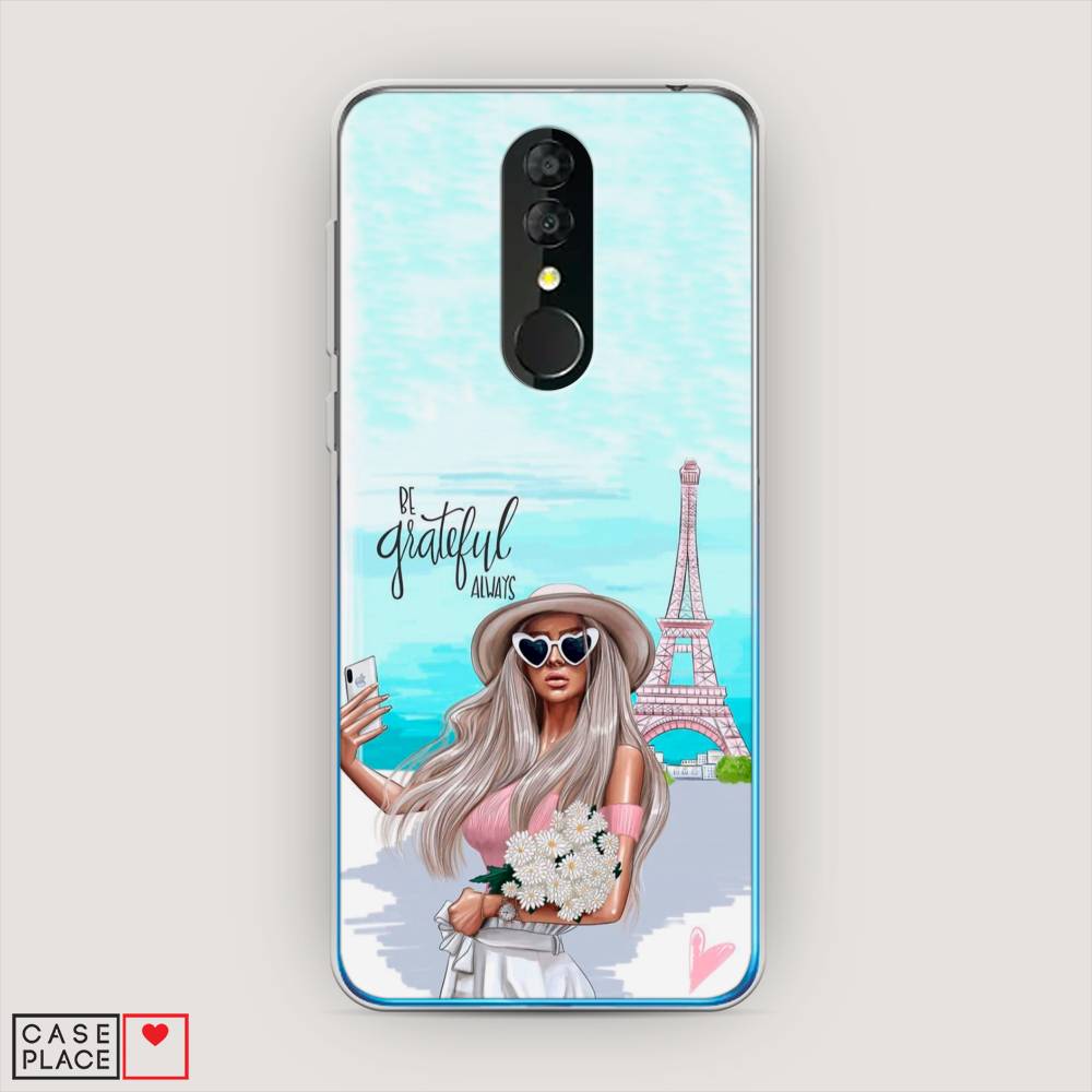 

Чехол на Alcatel 3 5053Y (2019) "Селфи Париж", Голубой;бежевый, 170550-6