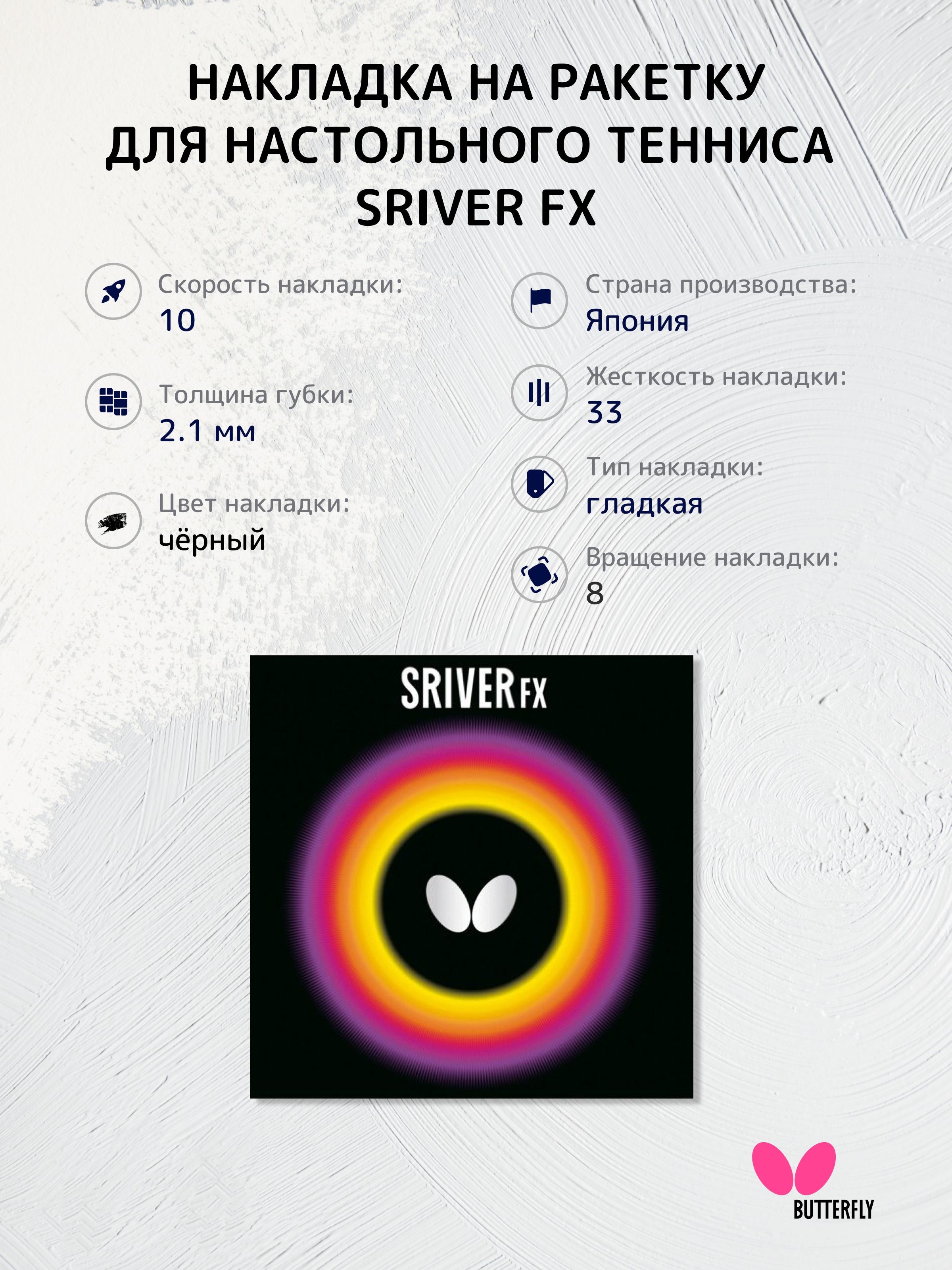 

Накладка на ракетку для настольного тенниса Butterfly Sriver FX 2.1 черная, Черный, Sriver FX