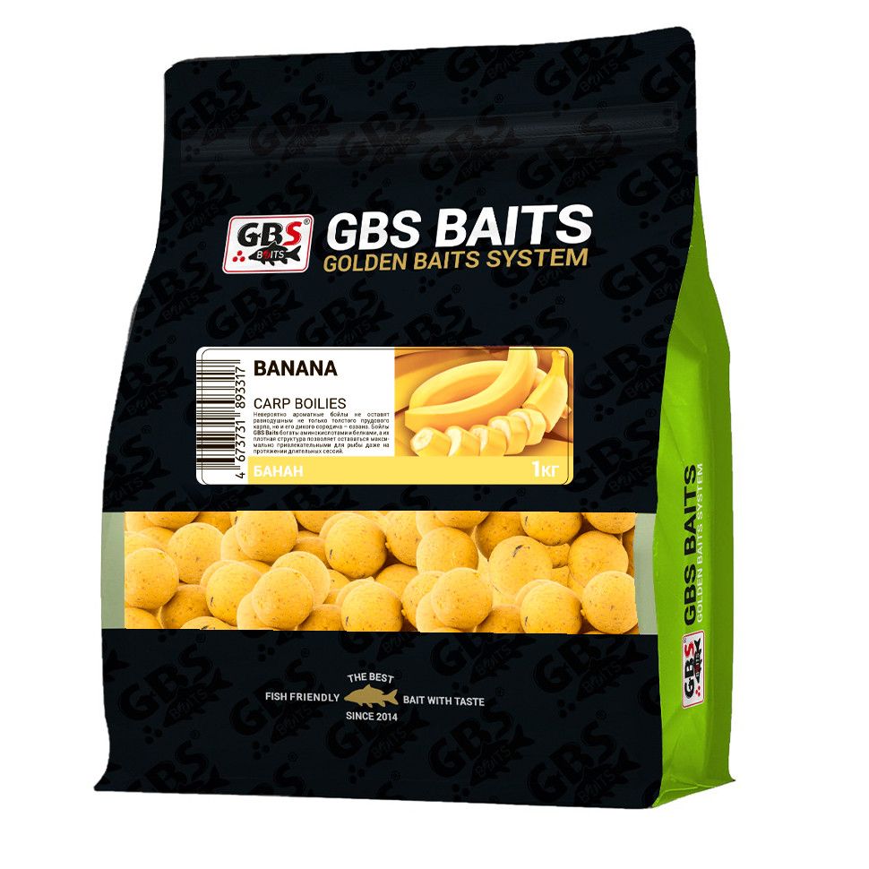 

Бойлы прикормочные GBS BaITS 20 мм 1 кг Банан Жёлтый, прикормочные 20 мм