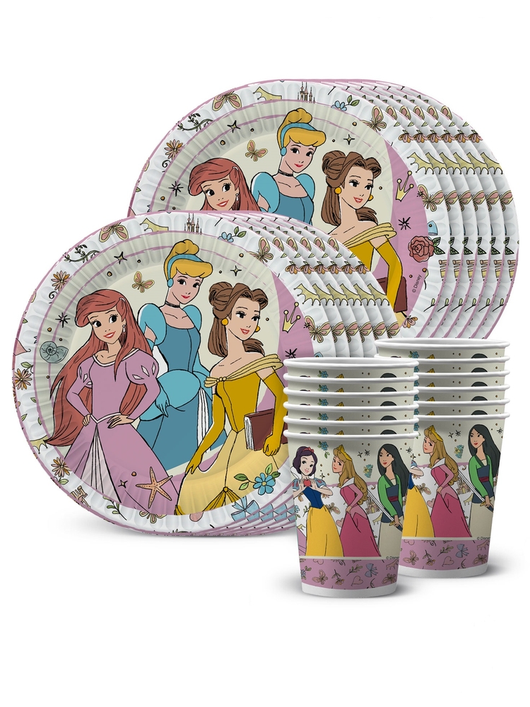Набор одноразовой посуды ND Play Принцессы рисованные (тарелки 18 см, стаканы по 12 шт.)