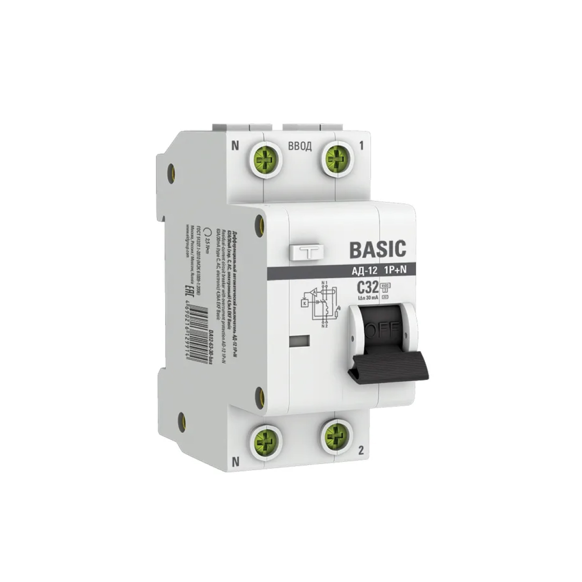 

Дифавтомат EKF DA12-32-30-bas 1P+N 32A 4.5kA AC, DA12-32-30-bas