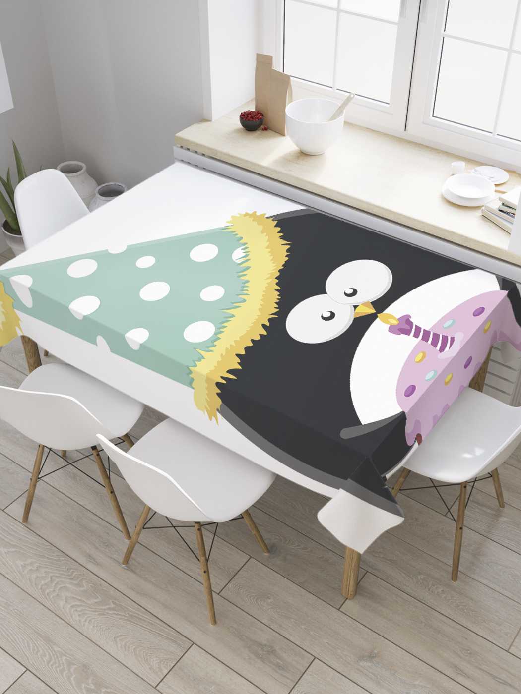 

Скатерть прямоугольная JoyArty "Пингвин-именинник" из оксфорда, 120x145 см, Черный, Пингвин-именинник