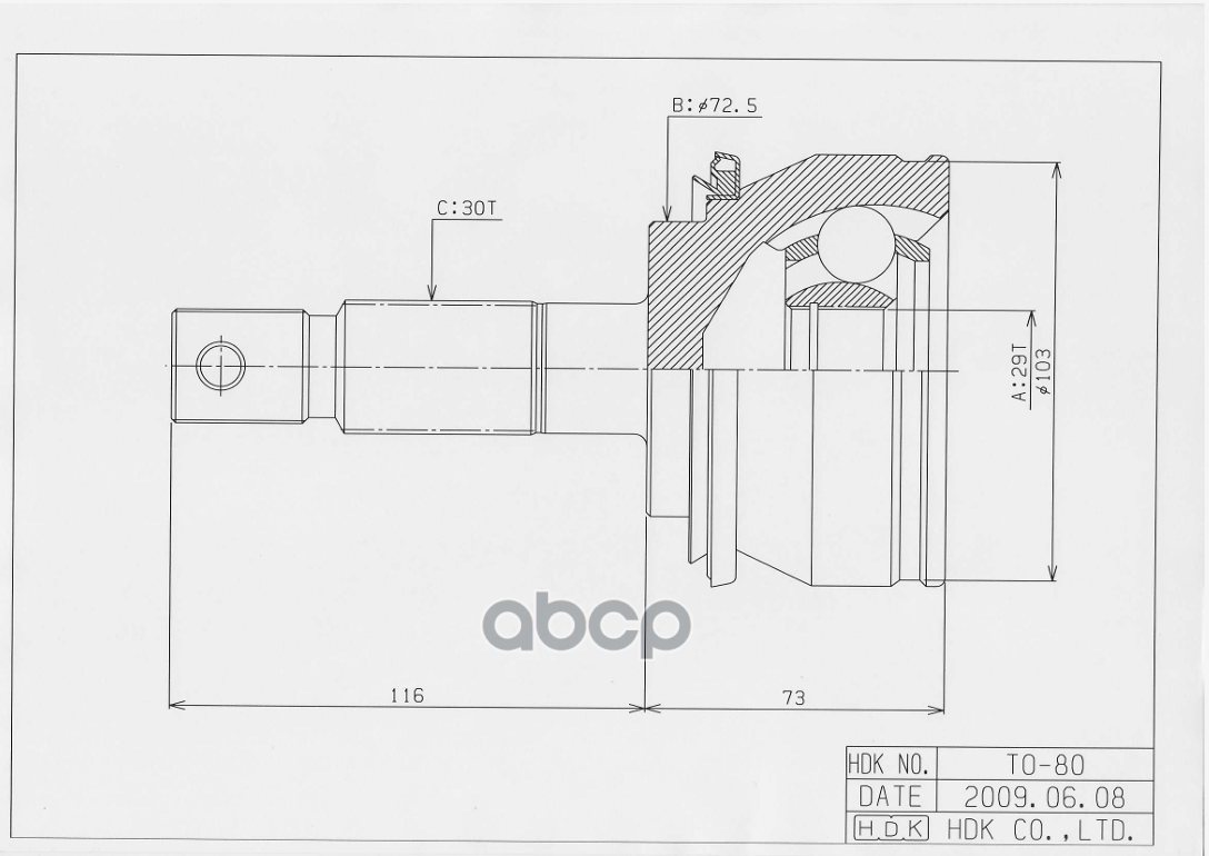 

Шрус Наружный К-Т (29x72.5x30) Toyota Hilux 2005- HDK арт. to-080