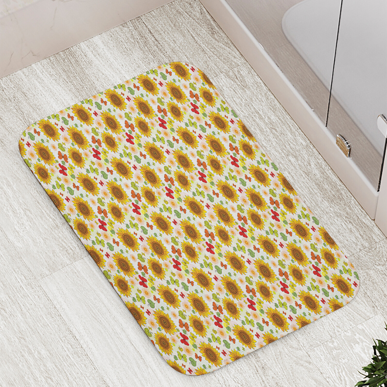 

Коврик JoyArty "Бабочки среди подсолнухов" для ванной сауны бассейна 77х52 см, Бабочки среди подсолнухов