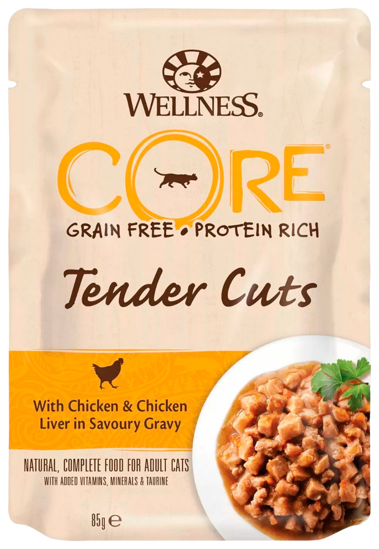Влажный корм для кошек Wellness Core Tender Cuts курица и куриная печень, 85 г