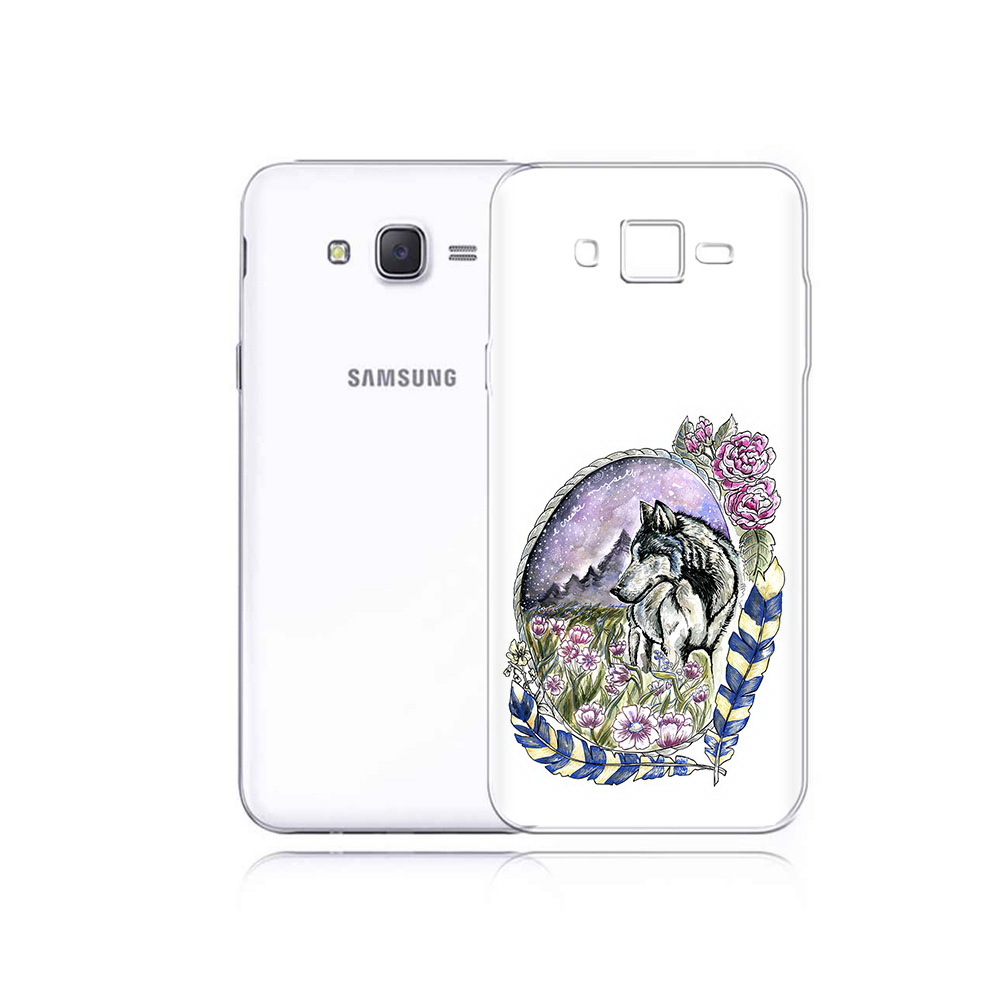 

Чехол MyPads Tocco для Samsung Galaxy J5 нарисованный волк в цветах с перьями, Прозрачный, Tocco