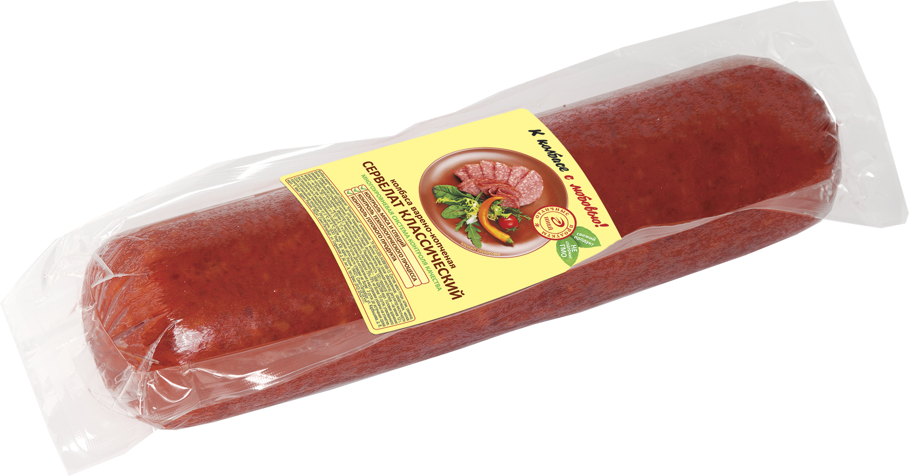 

Колбаса Иней Сервелат Классический из мяса птицы варено-копченая +-800 г
