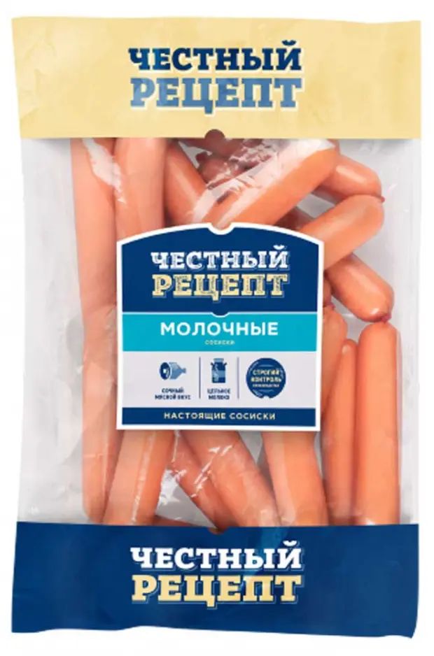 

Сосиски Честный Рецепт Молочные вареные +-1 кг