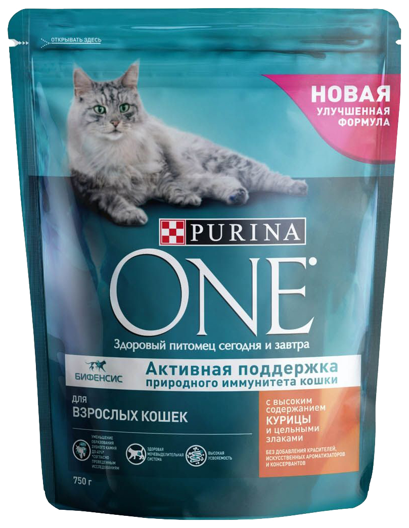 фото Сухой корм для кошек purina one со вкусом курицы, 8 шт по 750 г