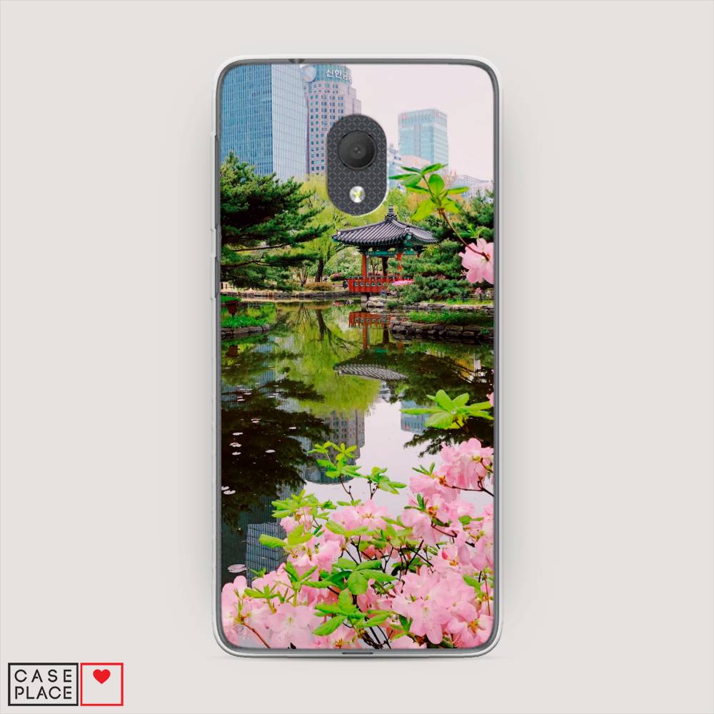 

Чехол на Alcatel 1C 5003D (2019) Сакура возле озера, Зеленый;розовый;голубой, 170650-2