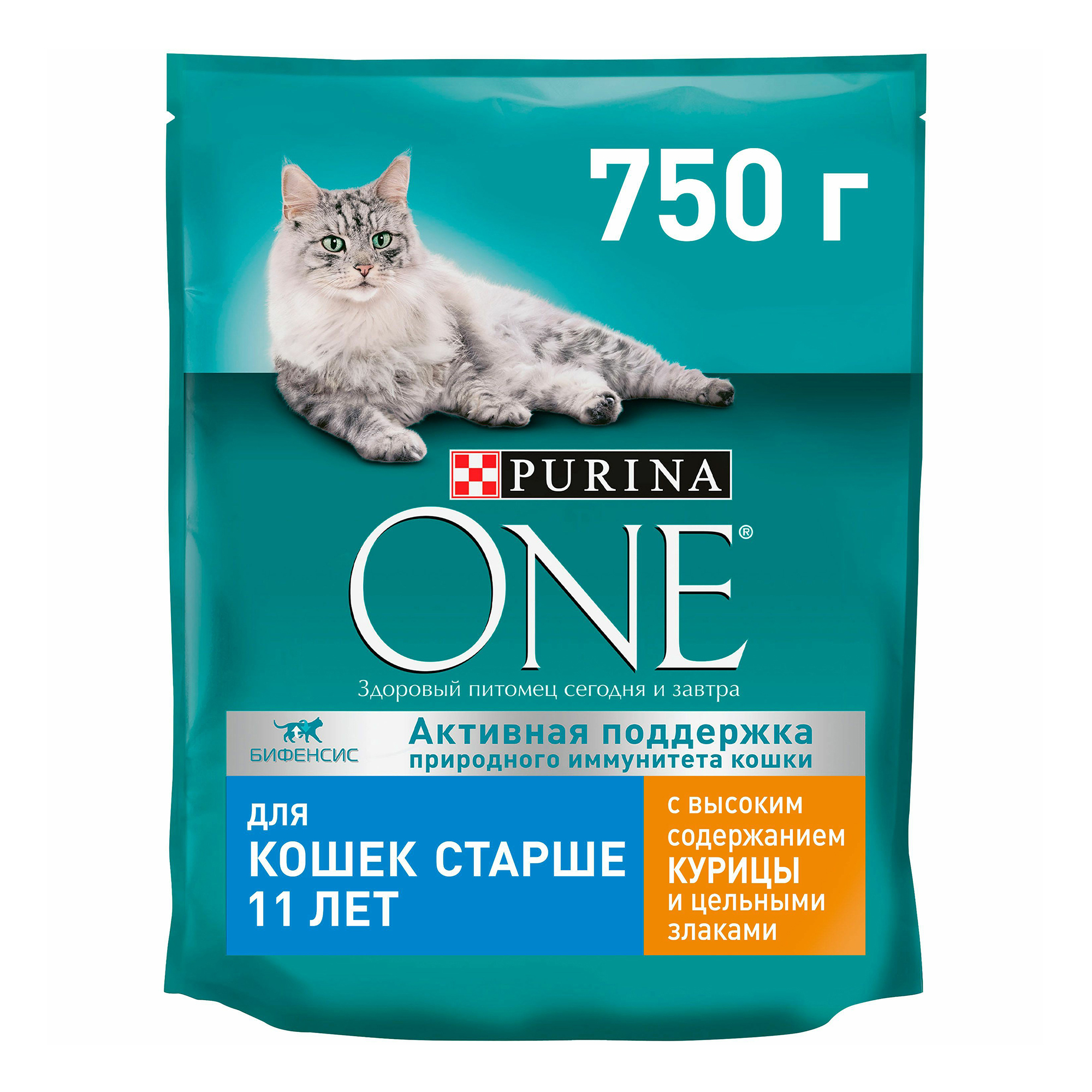 Сухой корм для кошек Purina ONE со вкусом курицы,  для пожилых, 8 шт по 750 г