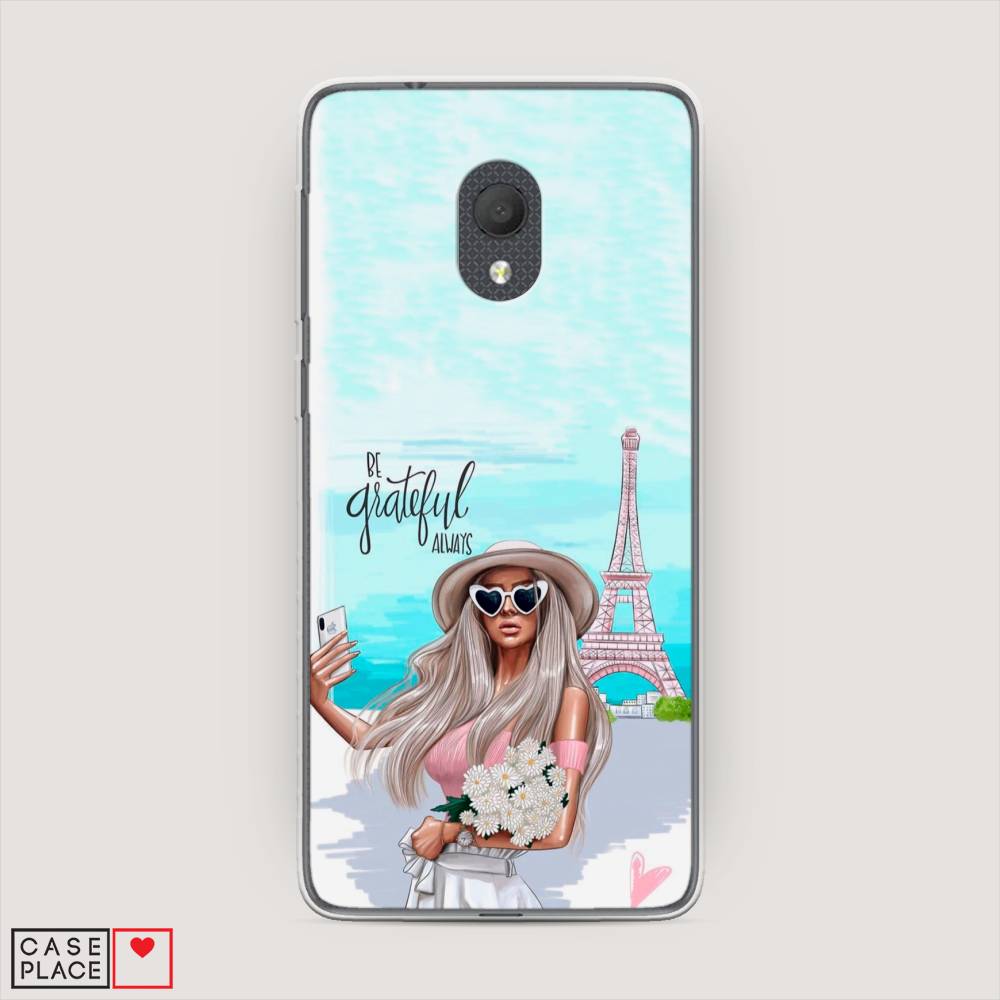 

Чехол на Alcatel 1C 5003D (2019) Селфи Париж, Голубой;бежевый, 170650-6